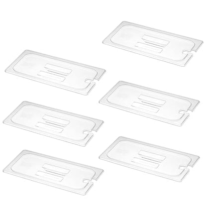 6-Pack Clear Polycarbonate Handled & Notched Lids for 1/3 Size NSF Food Pans - color: 1/3 Size, size: Handled & Notched Lids