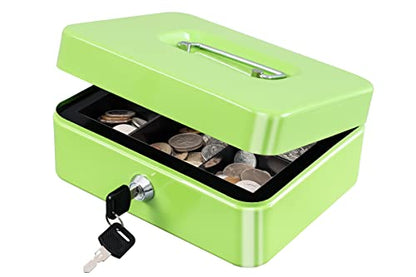 KYODOLED Medium Cash Box with Money Tray,Small Safe Lock Box with Key,Cash Drawer,7.87"x 6.30"x 3.54" Limegreen Medium - color: Limegreen, size: Medium