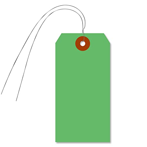 SmartSign Pack of 1000 Dark Green Blank Shipping Tags with Pre-Attached Wires, Size-5, 13pt Thick Cardstock Tags, 2.375" x 4.75" Paper Hang Tags with Reinforced Fiber Patch - color: Dark Green, size: Wired - Pack of 1000
