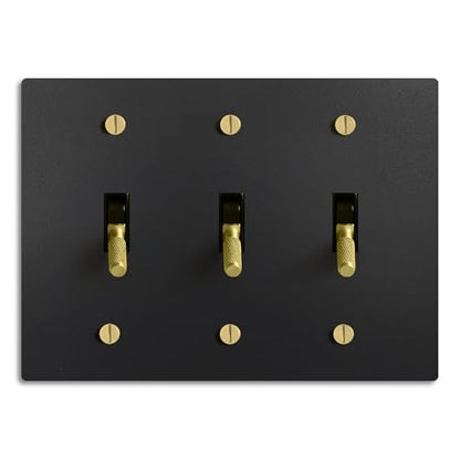 SELECT 3-Gang Solid Brass Toggle Switch, 3-Way Compatible with Faceplate - color: Black with Brass, size: 3 Gang, style: Toggle Switch