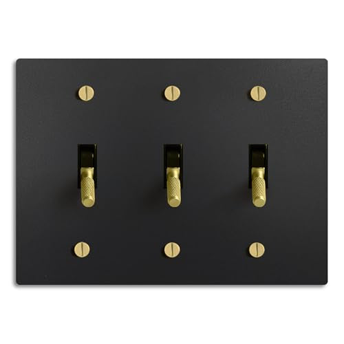 SELECT 3-Gang Solid Brass Toggle Switch, 3-Way Compatible with Faceplate - color: Black with Brass, size: 3 Gang, style: Toggle Switch