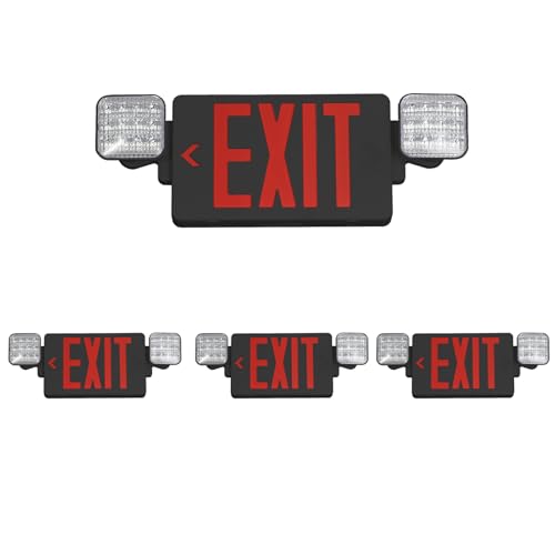 Black Red LED Exit Sign Emergency Light Combo, UL Listed Battery Backup - color: Black Red, size: 4 Pack