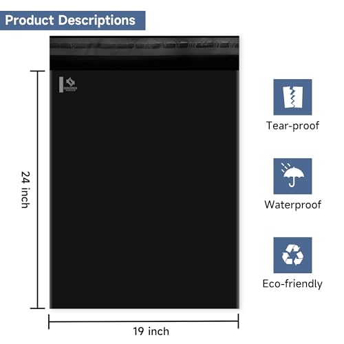 KKBESTPACK Black Poly Mailers 19x24 in, Large Shipping Bags, 50 Pcs - color: Black, size: 19" x 24" 50pcs
