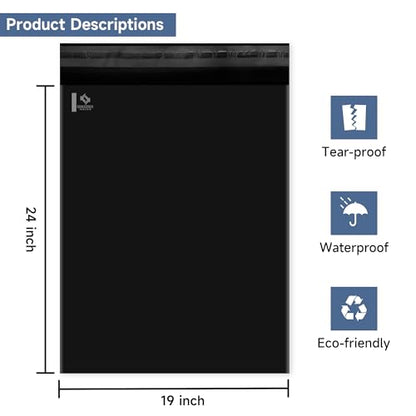 KKBESTPACK Black Poly Mailers 19x24 in, Large Shipping Bags, 50 Pcs - color: Black, size: 19" x 24" 50pcs