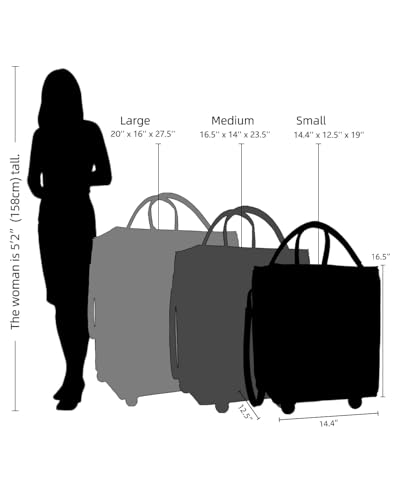 Large Black Reusable Grocery Bag on Wheels, Folding Rolling Tote - color: Black, size: Large