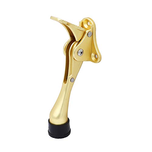 Kickdown Door Stop Door Holder semi-Automatic Doorstop Easy Step Hands-Free Open with Spring Lever Rubber Tip(Gold) - color: Gold