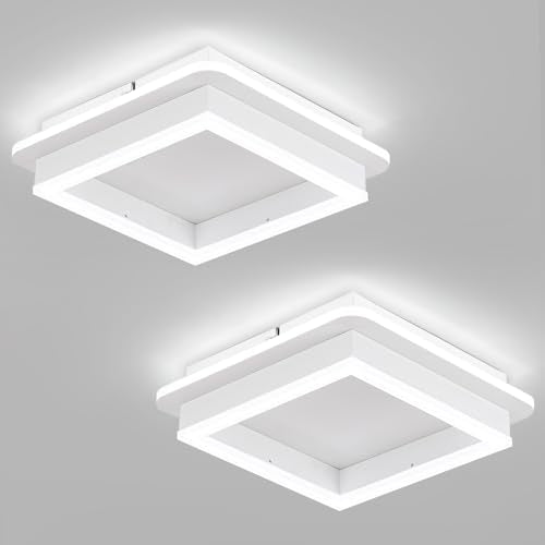 CANEOE 2 Packs Square Flush Mount Ceiling Light, 6000K Modern LED Ceiling Light Fixture, Minimalist Hallway Lighting Fixture Ceiling Lamp for Hallway Entryway Bedroom Balcony (White) - color: White, size: 2 Packs