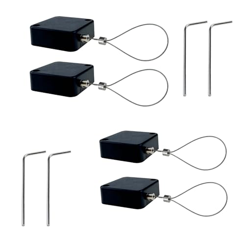 Retractable Cable Lock with Double-Sided Adhesive ABS Remote Control Security Lock for Phone,TV, 304 Stainless Steel, Black, 3.3 ft (1 m), 4Set - color: Black, size: 1M