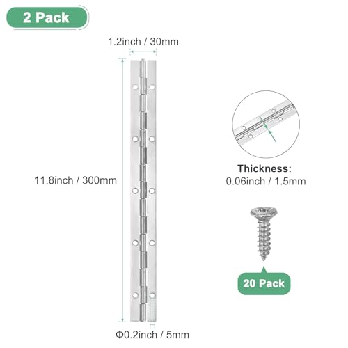 M METERXITY 2Pcs Piano Hinges 12", 1.2x0.06 Open Width Thick, Silver Tone - color: Silver Tone, size: 12x1.2x0.06"