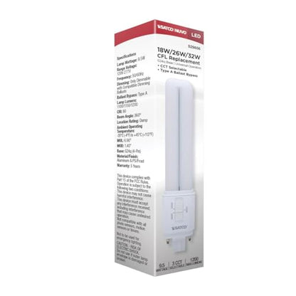 Satco LED PL Lamp 9.5W Replaces 18W/26W/32W CFL 3000K/3500K/4000K CCT Selectable G24q 4-Pin Base Dimmable S29856