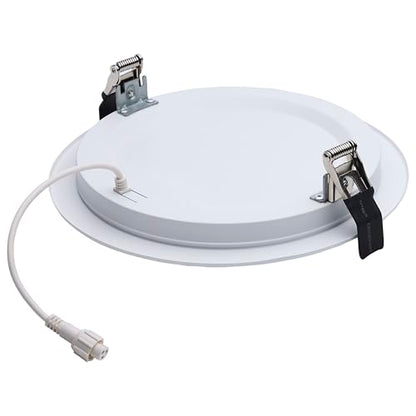 Satco 20W 8-Inch LED Downlight CCT Selectable 2700K–5000K 2000 Lumens Dual Dimming 120–277V Flat Face Round White IC Air Tight Energy Star Wet Rated S11847
