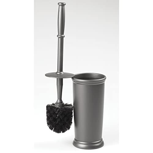 mDesign Toilet Bowl Brush and Holder - Covered Bathroom Toilet Brush - Standing Toilet Bowl Scrubber in Modern Holder - Space Saving, Deep Cleaning Brush for Toilet - Hyde Collection - Charcoal Gray - color: Charcoal, size: Pack of 1