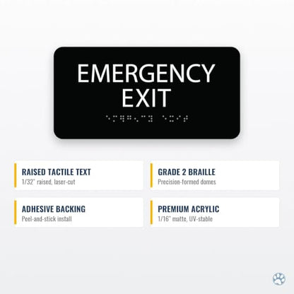 Alpha Dog Emergency Exit Sign, 4x8 ADA Braille Sign, Blue - color: Blue, size: Emergency Exit