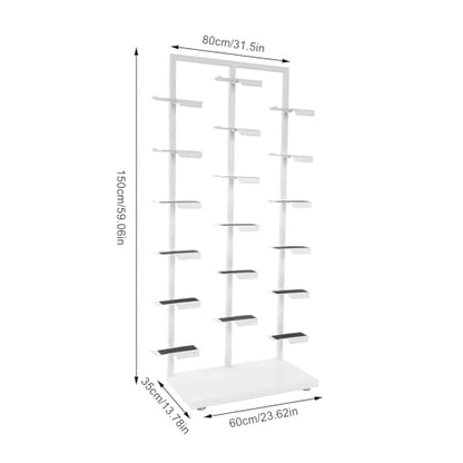 Commercial Clothing Store Shoe Rack Retail Store Shoe Display Shelf Free Standing Shoes Shelf Single Sided Shoes Racks 18 Compartments 24.25lbs Load Capacity (31.5 * 59.06in, White) - color: White