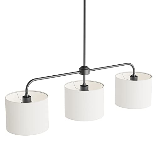 Electro bp;40" W 3-Light White Linen Drum Shade Chandelier with Black Metal Linear Pendant Light Fixture for Kitchen Island,Dining Table,E26,180W; - color: Black 3-Light Linear
