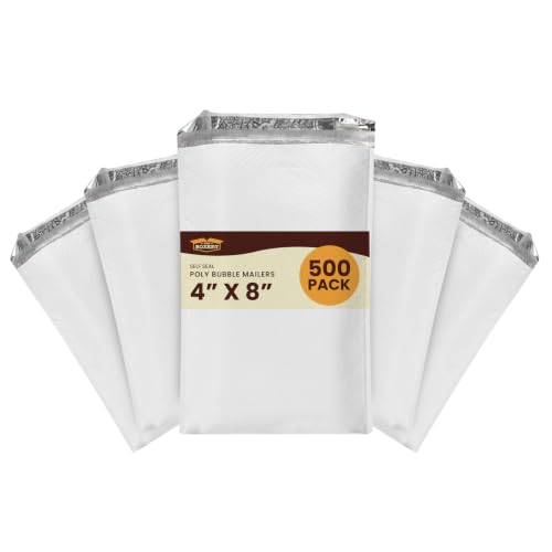 The Boxery 4x8" #000 Poly Bubble Mailers 500 Pack, Padded Envelopes, Self Seal, Waterproof Shipping Bags for Shipping & Packaging - size: #000 4x8'' (500)