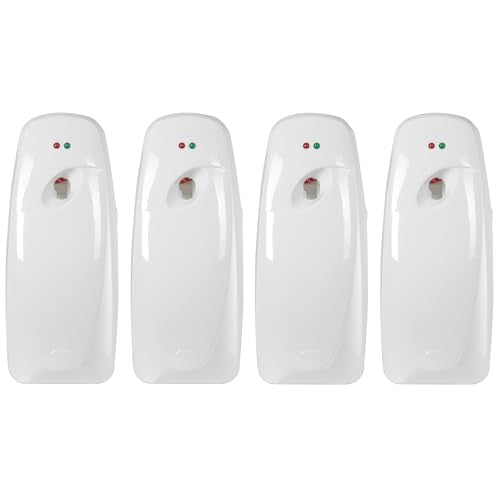 Automatic Air Freshener Spray Dispenser (4-Pack) Wall Mounted or Free Standing, Commercial and Home Use, Multiple Time Scent/Mist Release Settings for Room/Bathroom Sprayer (White)