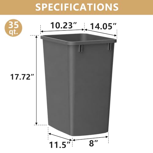 ROOMTEC 35QT Kitchen Trash Can,Sturdy and Lightweight Slim Trash Can,2-Pack - color: Black, style: 2PCS