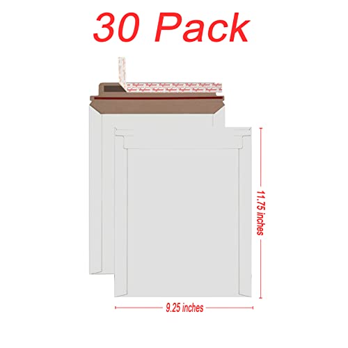 Bonfasvo Rigid Mailers 30 Pack 9.25 x 11.75 inches White Self Seal Stay Flat Bulk Cardboard Kraft No Bend Mailers Peel and Seal for Document Photos Pictures Papers Files CD - color: White, size: 9.25 x 11.75 Inch (30 Pack)
