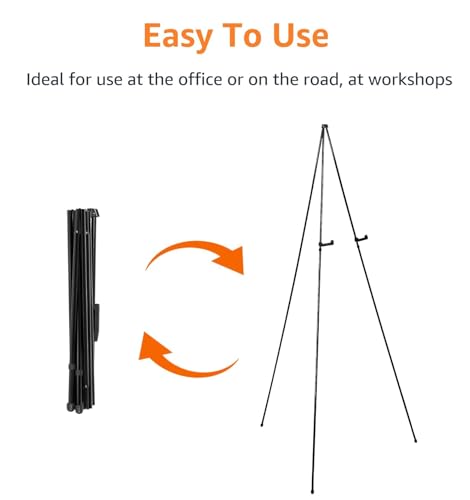 Amazon Basics Easel Display Stand, Instant Floor Poster, Lightweight, Collapsible and Portable with Tripod Base, Black Steel (supports 5 pounds) - size: 39.17"D x 43.5"W x 60.83"H