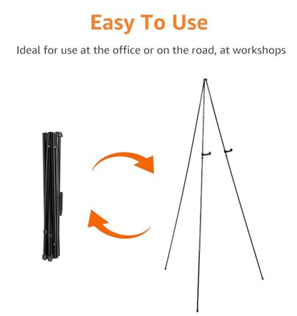 Amazon Basics Easel Display Stand, Instant Floor Poster, Lightweight, Collapsible and Portable with Tripod Base, Black Steel (supports 5 pounds) - size: 39.17"D x 43.5"W x 60.83"H