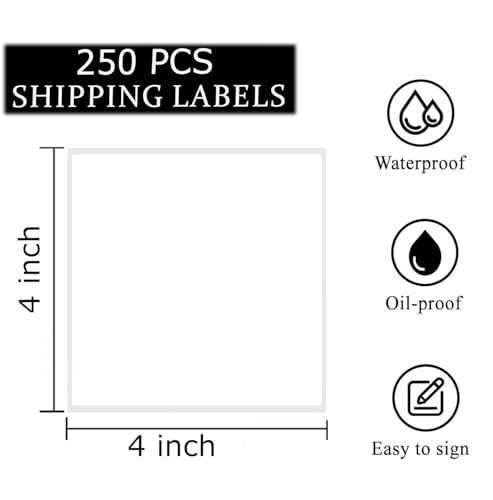 4" x 4" Thermal Labels Printable Shipping Label Stickers with Strong Adhesive, Large White Sticker Square Labels for Mailing, Shipping, Compatible with Most Thermal Printers (4" x 4"-250pcs) - style: 4" X 4"-White-250PCS
