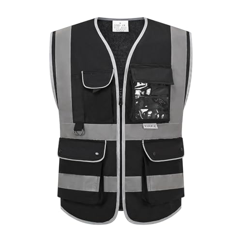 XIAKE Reflective Safety Vest for Men & Women High Visibility Class 2 Vest with Pockets Meets ANSI Standards - color: Black, size: Medium