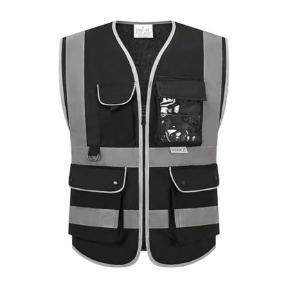 XIAKE Reflective Safety Vest for Men & Women High Visibility Class 2 Vest with Pockets Meets ANSI Standards - color: Black, size: Large