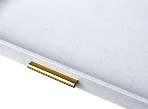 HofferRuffer Extra Large Square Serving Tray, Elegant Faux Leather Ottoman Tray with Gold Hardware Handles, Serve Tea, Coffee or Breakfast in Bed, 24 x 24 inches (White Shagreen) - color: White Shagreen, size: 24" x 24" x 2"