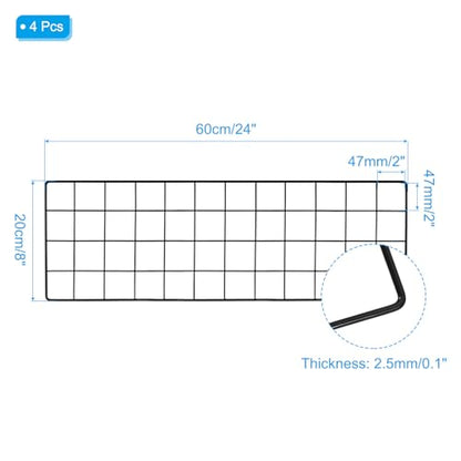PATIKIL Wall Grid Panel Metal Wire Photo 24x8 Black 4Pcs - color: Black, size: 24x8inch