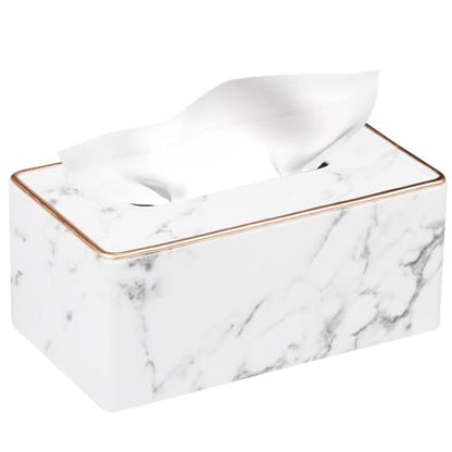 PU Leather Tissue Box Cover Rectangle,Marble Facial Tissues Cube Box Holder - color: X-marble