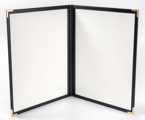 10Pcs Black PVC Clear Menu Covers 8.5x11, Bifold, 2 Page 4 View - color: black with gold corners, size: 2 Pages - 8.5" x 11"