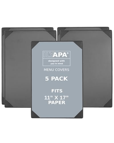Ilyapa 5 Pack Restaurant Menu Covers 11 x 17 - Vinyl Leather Menu Holder, Single Sided Book with Corner Sleeves for Display of Wedding Menus, Weekly Kitchen Specials & Bar Drinks for Table Top - size: 11 x 17