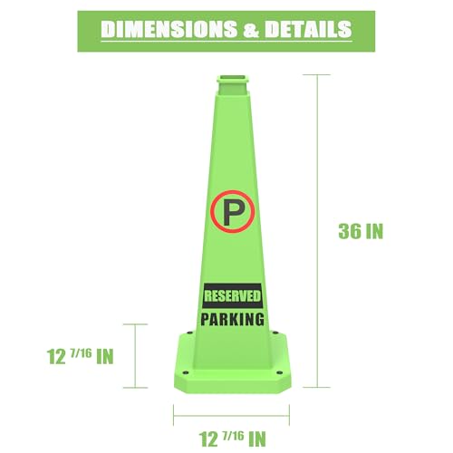 36" Green Reserved Parking Cones 6-Pack with Heavy Base - color: Green, size: 36"