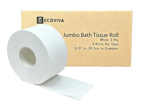 Commercial 3 Ply Jumbo Tissue Roll, 8'' Diameter (20cm), White, (4 Rolls/Carton)