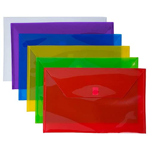 JAM PAPER Plastic Envelopes with Hook & Loop Closure - Legal Booklet - 9 3/4 x 14 1/2 - Assorted Colors - 6/Pack - color: Assorted, size: Legal - Pack of 6