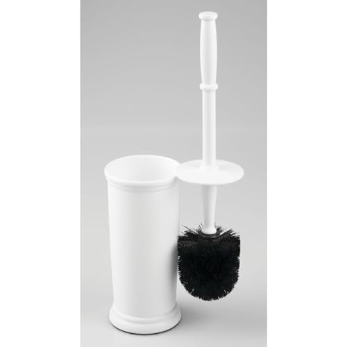 mDesign Toilet Bowl Brush and Holder - Covered Bathroom Brush - Standing Scrubber in Modern Holder - Compact, Space Saving, Deep Cleaning - White - color: White, size: Pack of 1