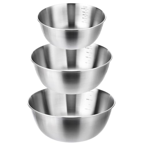 3 Pcs Stainless Steel Mixing Bowls Set, Metal Baking Bowls (1.5,2.2,3.4 Qt)