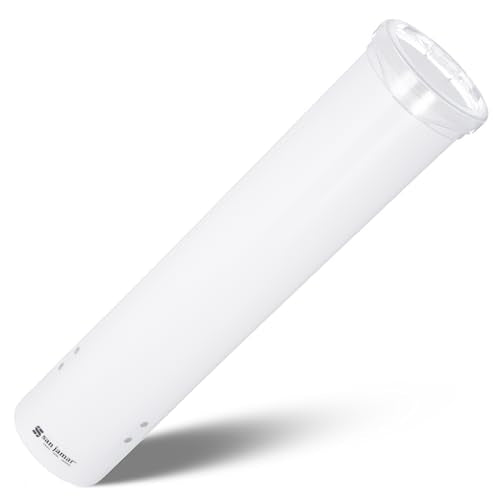 San Jamar Small Pull-Type Cup Dispenser Fits 3-4.5 Oz Cone Cups, 3-5 Oz Flat Cups with Flip Caps for Restaurants, Dining Halls, and Fast Food, Plastic, 16 Inches, White