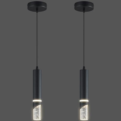 Modern Dimmable Led Pendant Lights Kitchen Island, Ideal for Living Room, Bedroom,Sink 6w LED Crystal Energy-Saving Hanging Lamp for Cozy Lighting (Black 2-Pack) - size: 2-Pack