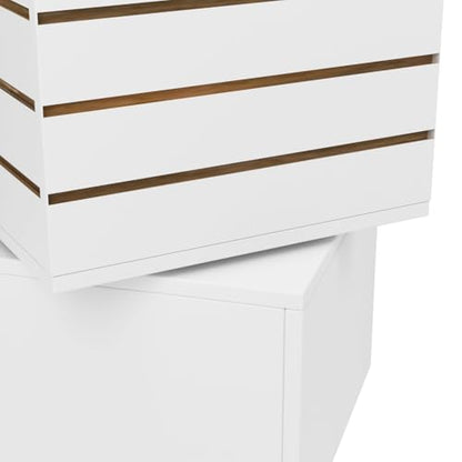 WISDOMFUR Rotating Slatwall Display Rack with Wheels, 4-Sided Retail Merchandise Display Tower, White, 16" W x 16" D x 60" H - color: White