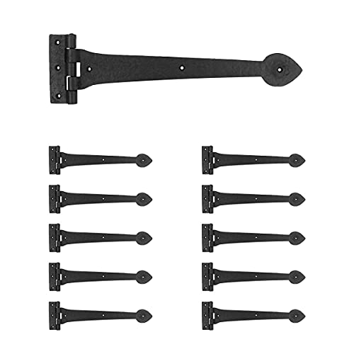 Renovators Supply Manufacturing Pack of 10 Black Wrought Iron Strap Hinge 15 Inch Heart Tip Colonial Cabinet Door Gate Hardware Flush Mount Rust Resistant Heavy Duty - size: Pack of 10