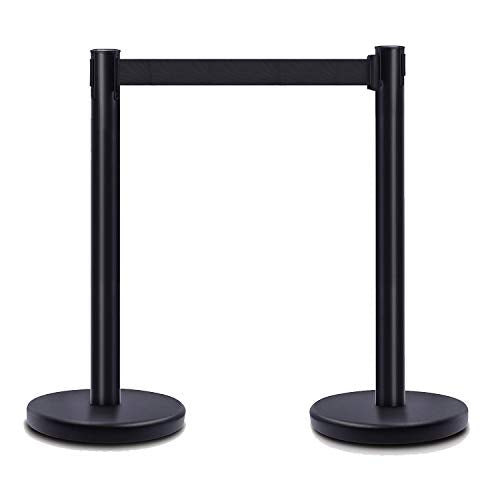 DuraSteel Crowd Control Barriers Line Dividers - Metal Stanchion Posts with 6.5ft Black Retractable Belt Ropes - for Store Queues, Airport Lines, Event Entries - 2 Set/Pack - color: Black Belt, style: Black Stanchion 2 Pieces Set