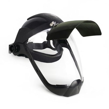 Sellstrom DP4 Face Shield - Lightweight Mask with High Impact Crown & Ratchet Headgear for Work, Grinding, Plasma/Flame Cutting - ANSI Z87.1 - Clear Anti Fog Polycarbonate Window - UV/IR Flip Up Visor - style: Shade 5 Infrared Visor W/ Chinguard