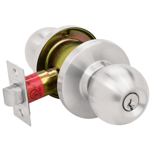 Nuk3y Bella Grade 2 Commercial Duty Cylindrical Knob Lockset UL Rated (Satin Stainless Steel, Communicating) - size: Communicating