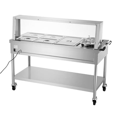 VEVOR Commercial Food Warmer, 5 Pans + 2 Pots Electric Steam Table, 1800W Professional Buffet Catering Food Warmer with Shield Undershelf Wheels, Stainless Steel Server for Party Restaurant Hotel - size: 5 Pans + 2 Pots