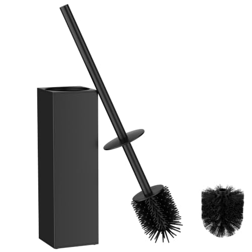 FORIOUS Toilet Bowl Brush and Holder Set, 304 Stainless Steel Handle Black - color: Matte Black, size: Tall