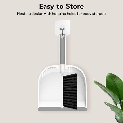SetSail Small Dustpan and Brush Set with Comb Teeth Clean Pet Hair, White - color: White