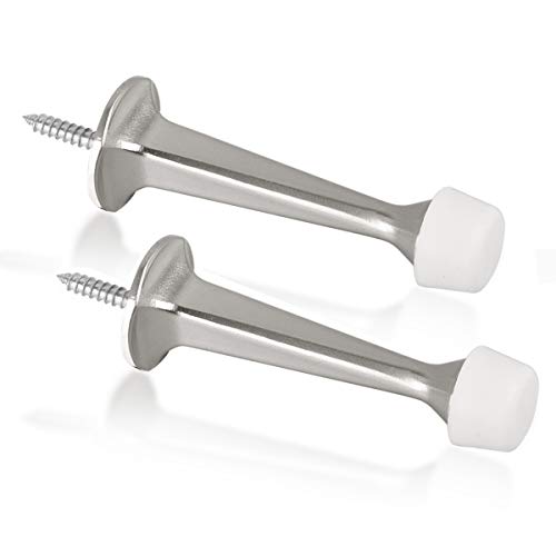 2 Pack Solid Rigid Door Stops - Heavy Duty Door Stoppers Wall Protector with Soft Rubber Tips, Satin Nickel - color: Satin Nickel, size: 2 Pack