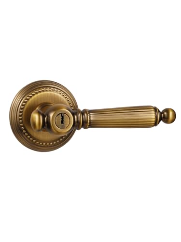 1 Pack Antique Door Lever with Lock and Key Entry Antique Brass Door Handle Door Lever Bedroom and Bathroom Zinc Alloy - color: Antique Brass